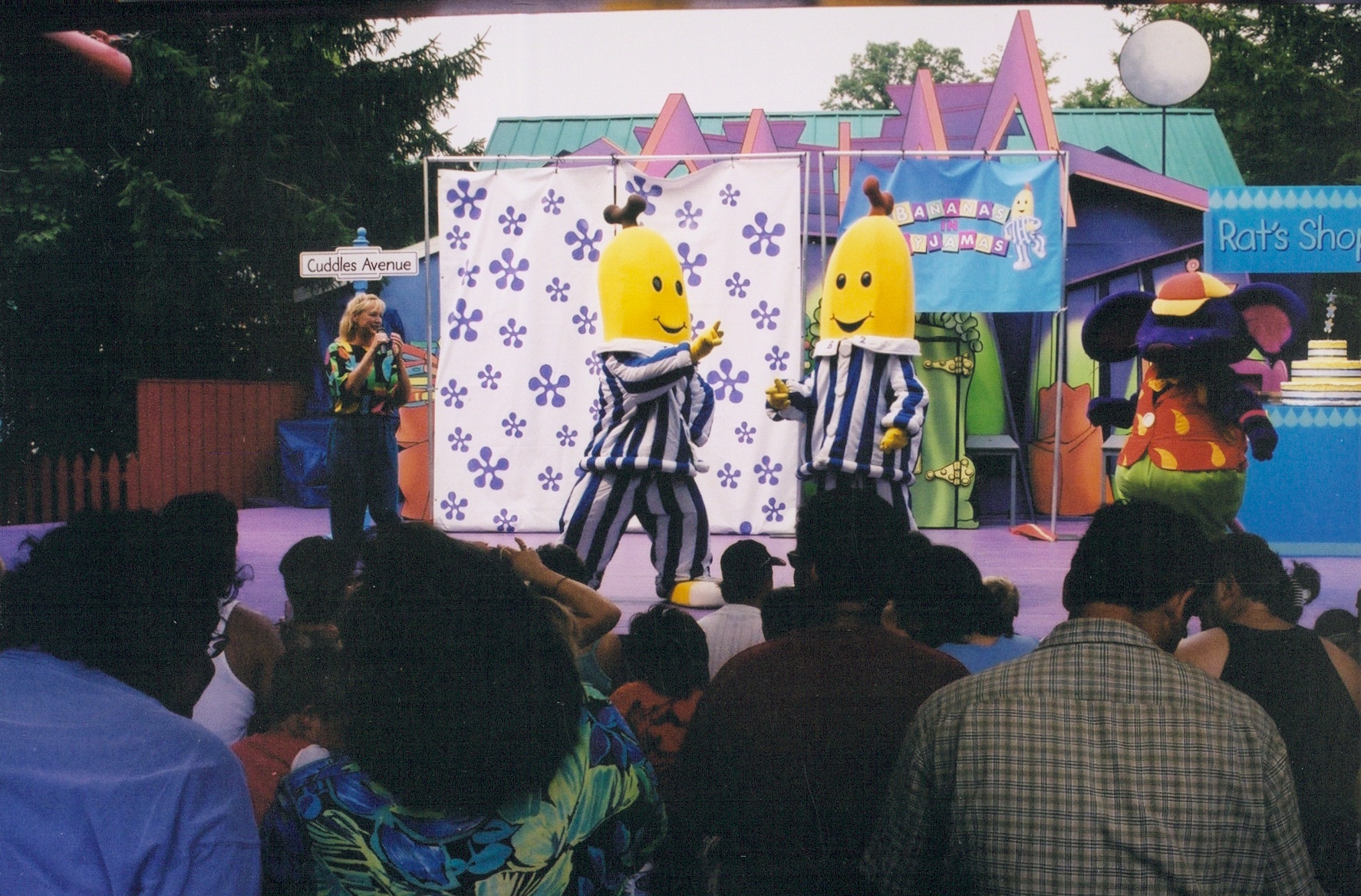 Cindy with Bananas in Pajamas on stage.